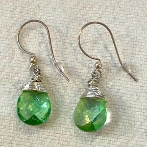 💐5/25 teardrop acrylic faceted crystal like wire wrapped drop dangle earrings